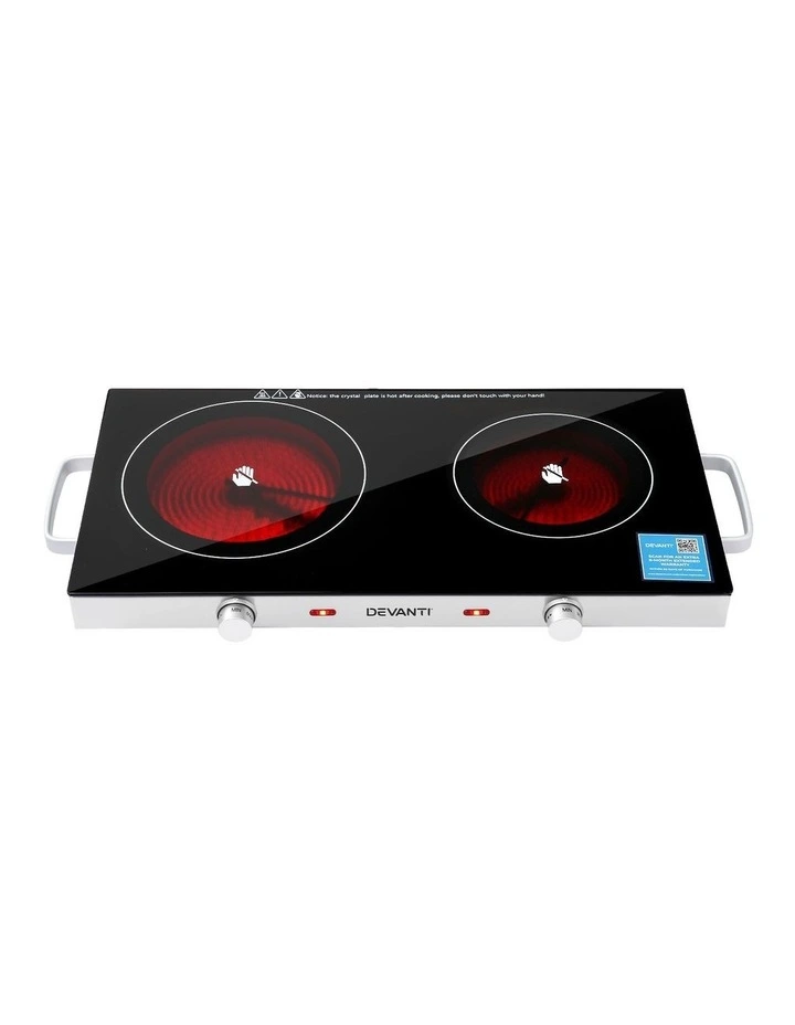 Devanti Portable Ceramic Cooktop Dual Burner Electric Hot Plate 2800W Black image 3