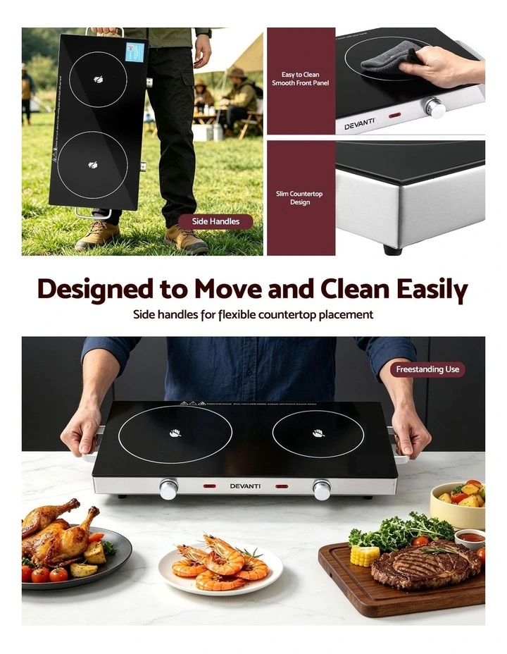 Devanti Portable Ceramic Cooktop Dual Burner Electric Hot Plate 2800W Black image 6