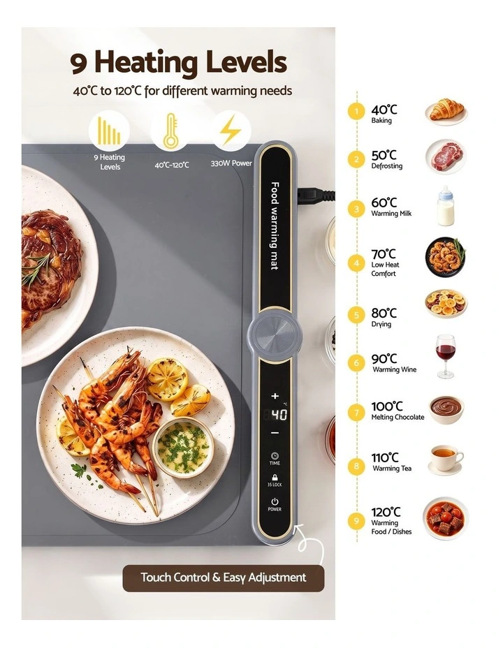 Devanti Food Warming Mat 80cm Electric Food Warmer Roll Up Buffet Tray Grey image 3