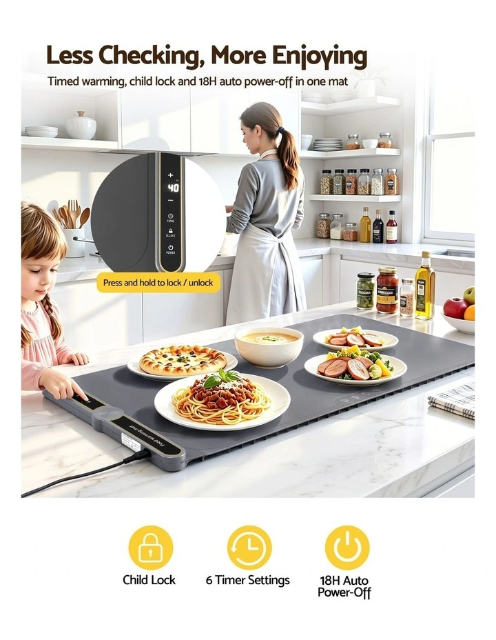 Devanti Food Warming Mat 80cm Electric Food Warmer Roll Up Buffet Tray Grey image 5