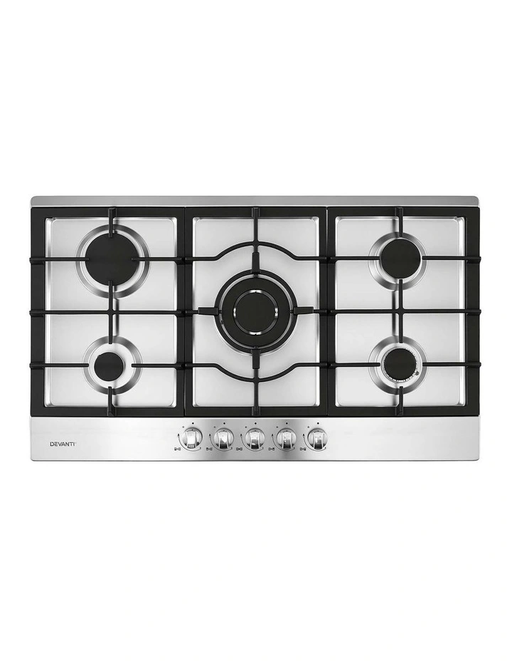 Devanti 90cm Gas Cooktop 5 Burner LPG NG Stainless Steel Hob Silver image 1