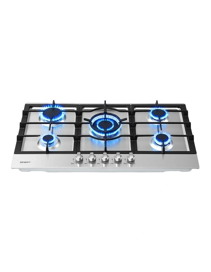 Devanti 90cm Gas Cooktop 5 Burner LPG NG Stainless Steel Hob Silver image 3