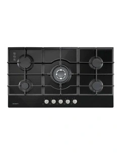 Devanti 90cm Gas Cooktop 5 Burner LPG NG Tempered Glass Hob Black