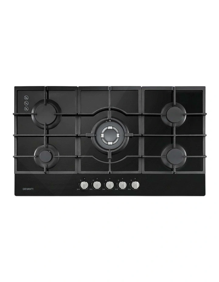 Devanti 90cm Gas Cooktop 5 Burner LPG NG Tempered Glass Hob Black image 1