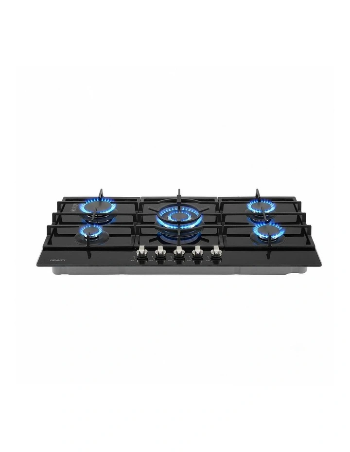 Devanti 90cm Gas Cooktop 5 Burner LPG NG Tempered Glass Hob Black image 3