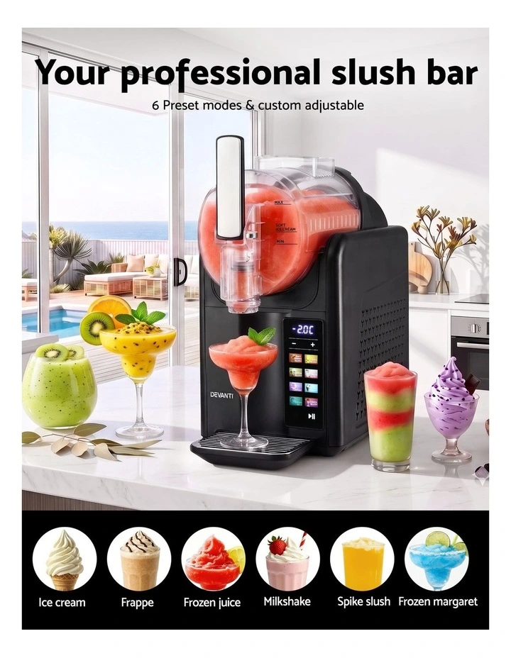 Devanti Slushie Machine 2L Frozen Drink Maker Ice Cream Cocktail Slush Maker Black image 6
