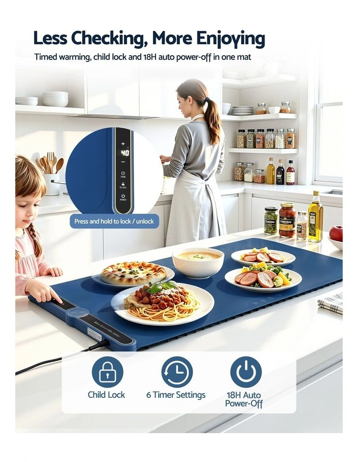 Devanti Food Warming Mat 80cm Electric Food Warmer Roll Up Buffet Tray Blue image 6