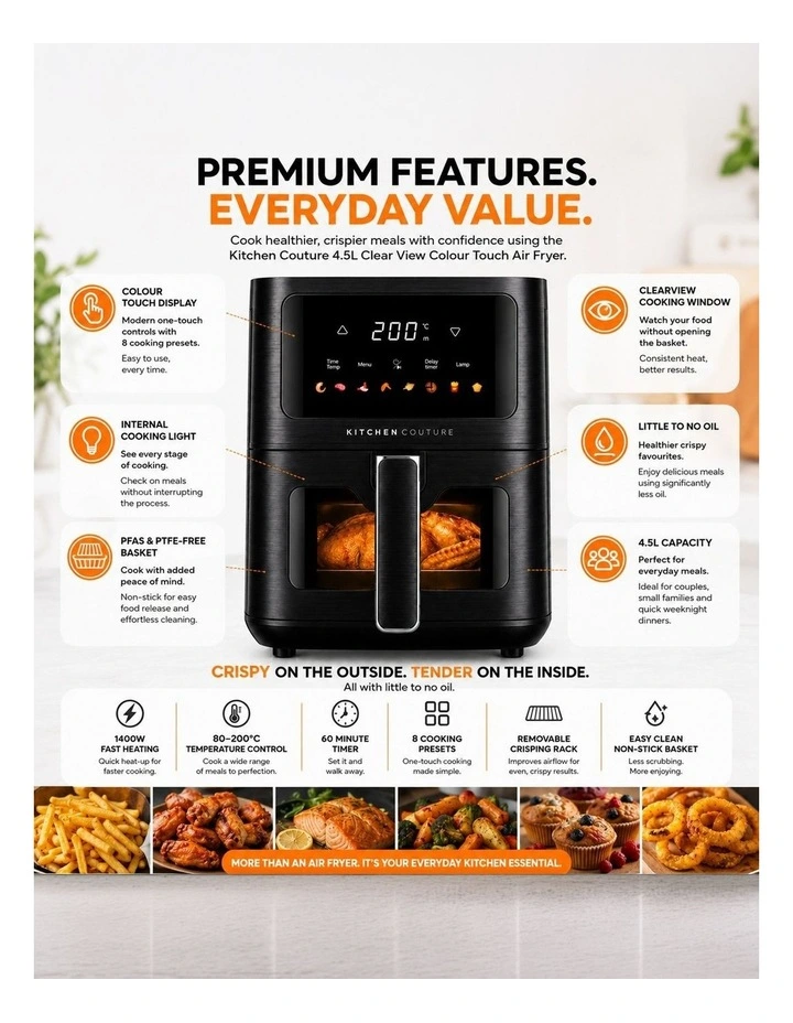 Kitchen Couture 4.5L Clear View Colour Touch Air Fryer image 4