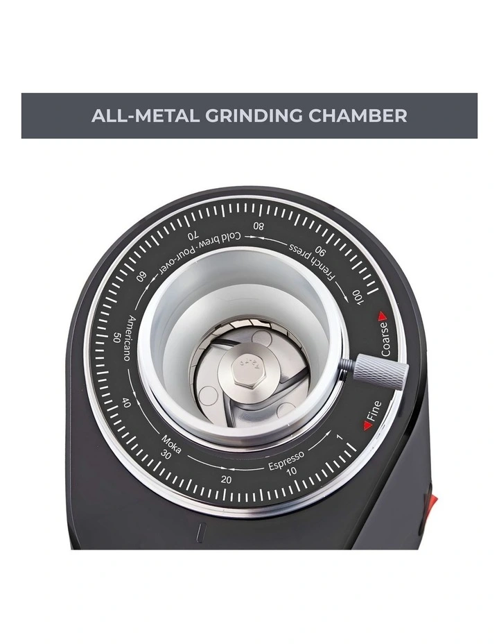 Kenmore 64mm Flat Burr Coffee Grinder, 100 Grind Settings, Digital Timer, 255g Hopper, Black image 4