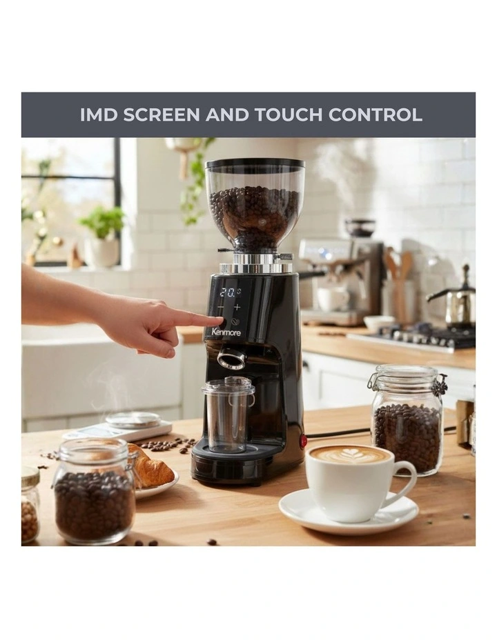 Kenmore 64mm Flat Burr Coffee Grinder, 100 Grind Settings, Digital Timer, 255g Hopper, Black image 5