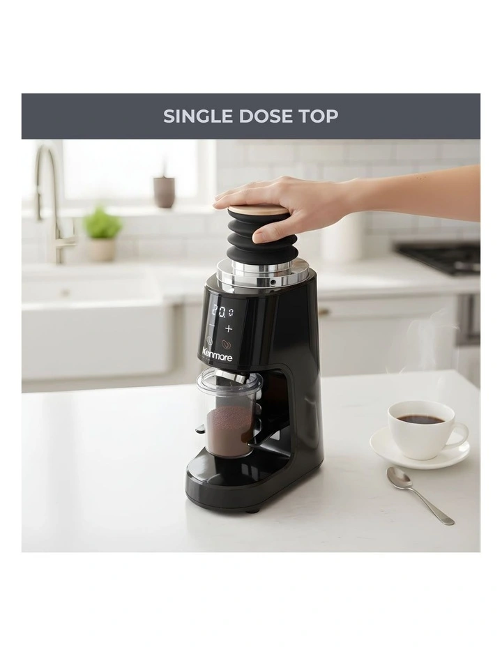 Kenmore 64mm Flat Burr Coffee Grinder, 100 Grind Settings, Digital Timer, 255g Hopper, Black image 6