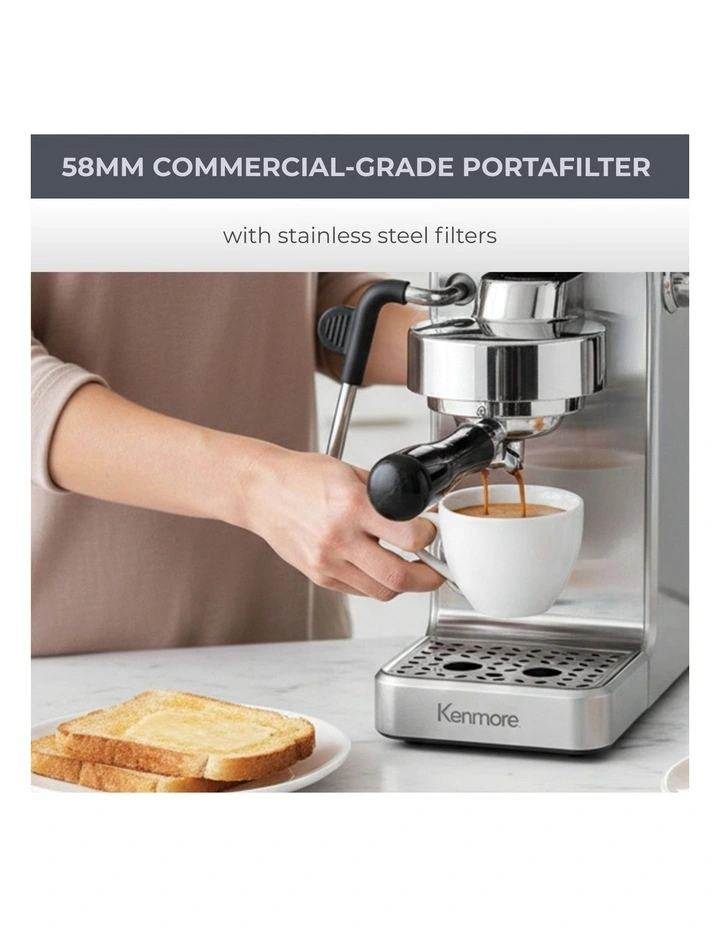 Kenmore Dualis Espresso Machine, Dual Thermoblock, PID Control, 58mm Portafilter, Silver image 3