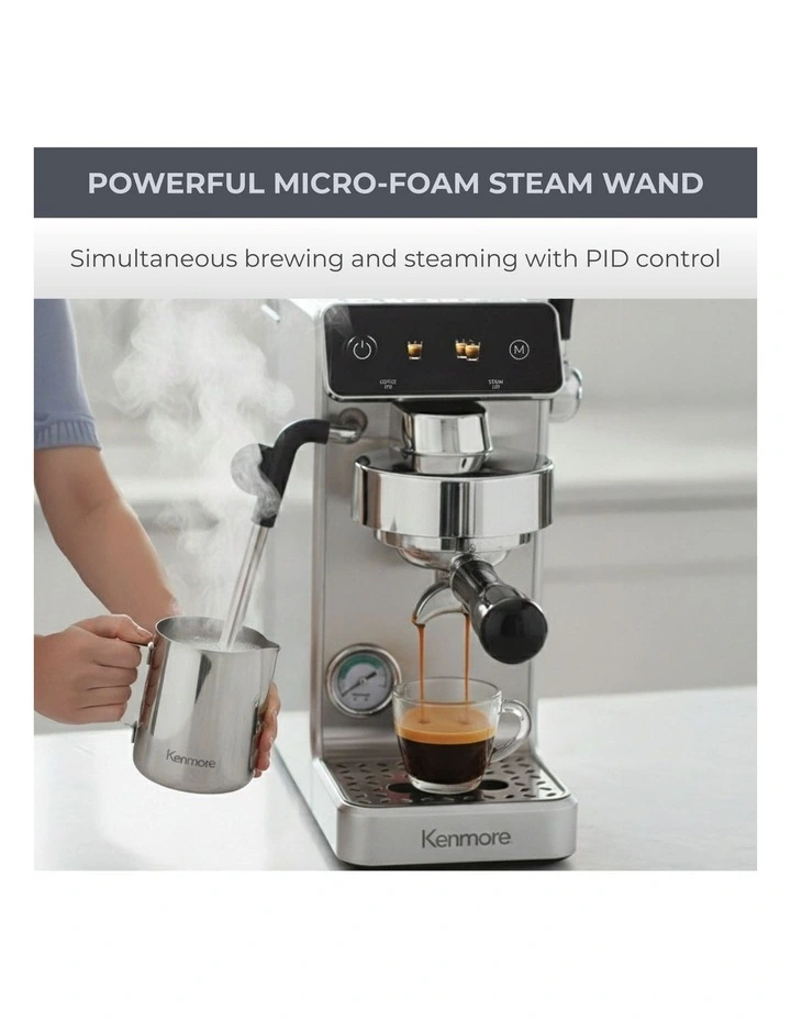Kenmore Dualis Espresso Machine, Dual Thermoblock, PID Control, 58mm Portafilter, Silver image 5
