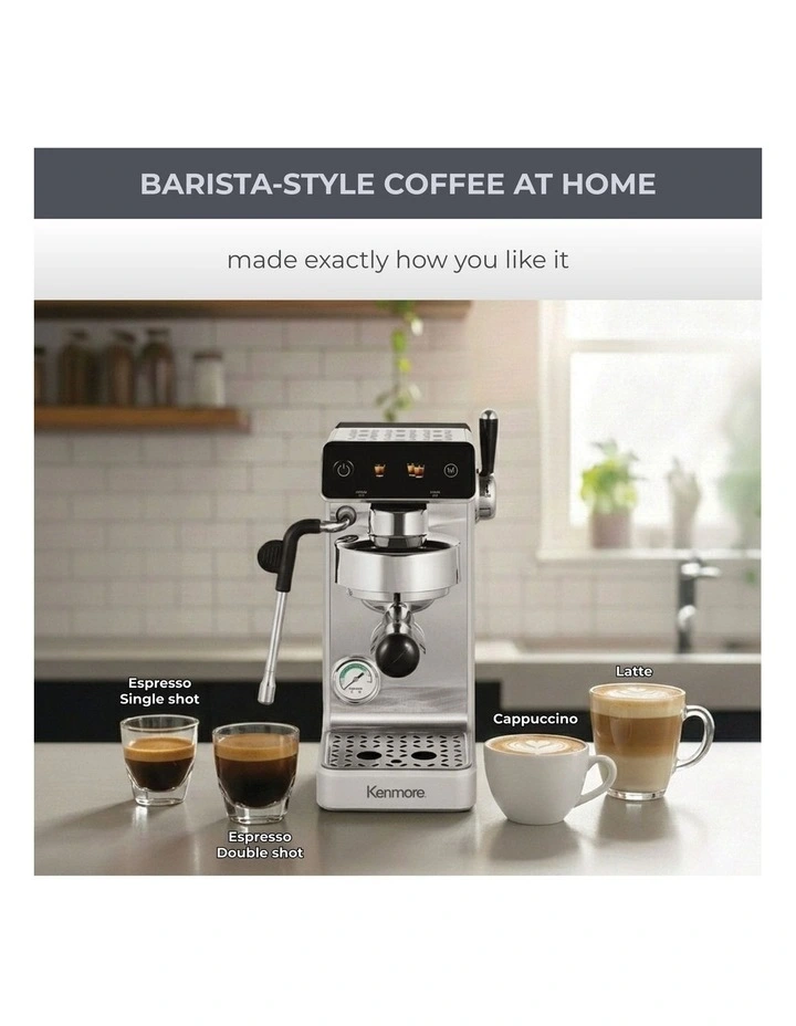 Kenmore Dualis Espresso Machine, Dual Thermoblock, PID Control, 58mm Portafilter, Silver image 6