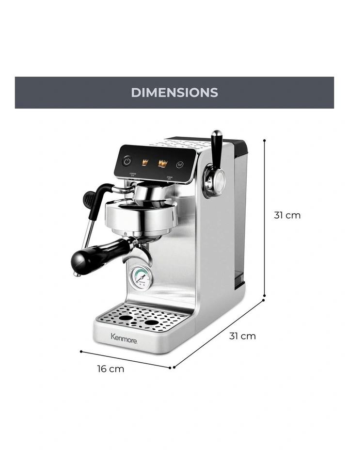 Kenmore Dualis Espresso Machine, Dual Thermoblock, PID Control, 58mm Portafilter, Silver image 7