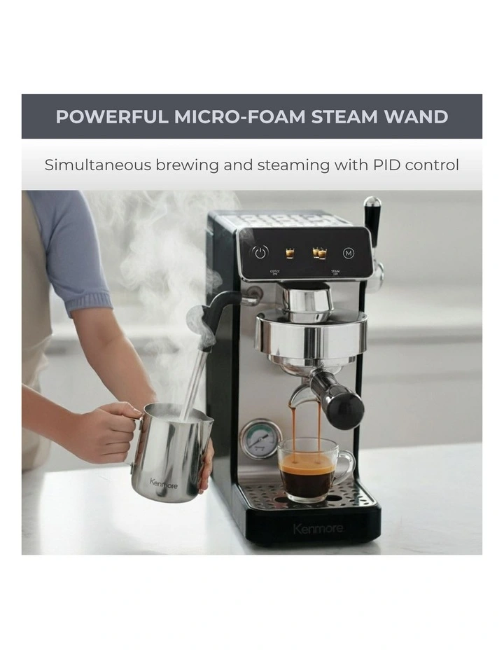 Kenmore Dualis Espresso Machine, Dual Thermoblock, PID Control, 58mm Portafilter, Black image 5