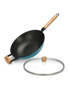 Fissman Wok SEAGREEN Series Enameled Cast Iron with Glass Lid 30cm