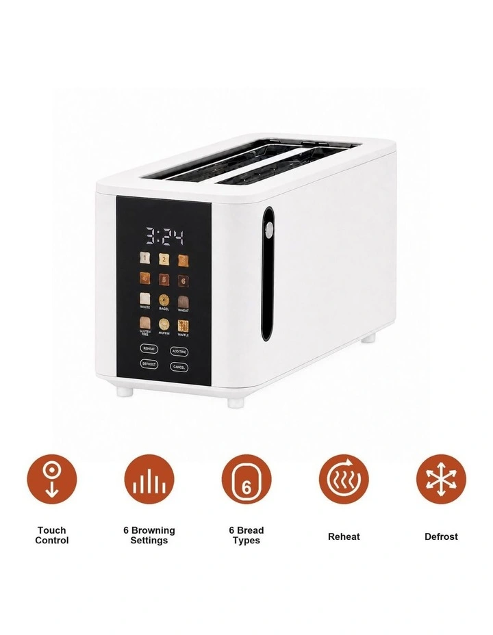 4-Slice Digital Toaster 800-950W Smart Touch Screen 6 Browning Levels White image 4