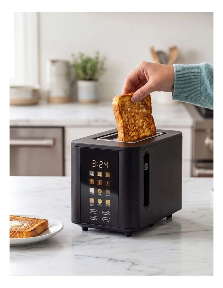 2-Slice Digital Toaster 800-950W Smart Touch Screen 6 Browning Levels Reheat & Defrost - Black image 2