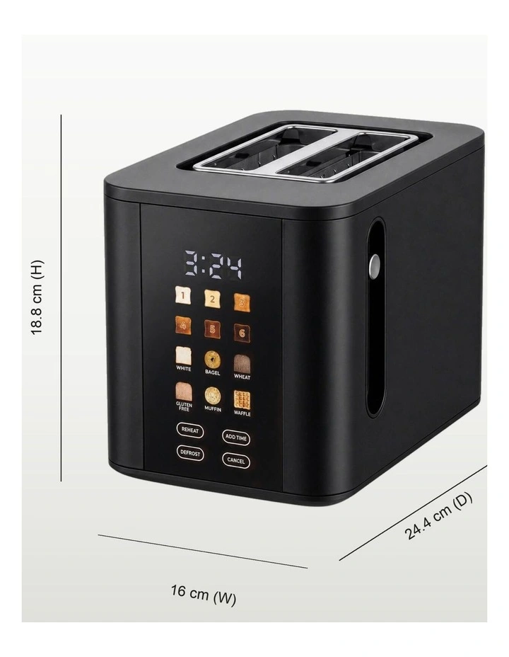 2-Slice Digital Toaster 800-950W Smart Touch Screen 6 Browning Levels Reheat & Defrost - Black image 3