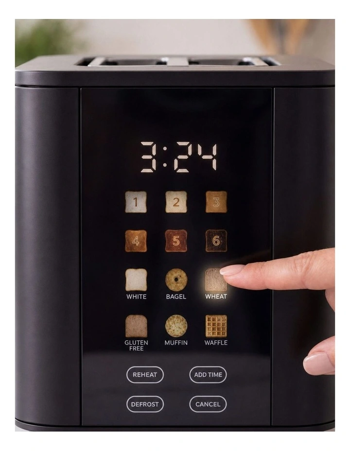 2-Slice Digital Toaster 800-950W Smart Touch Screen 6 Browning Levels Reheat & Defrost - Black image 4