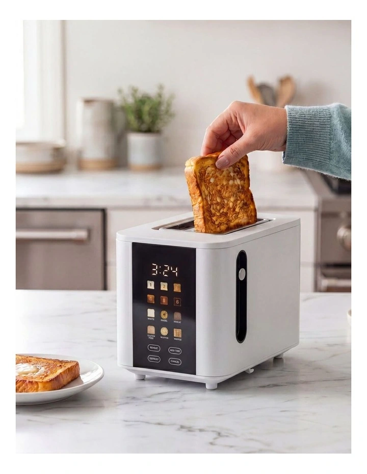 2-Slice Digital Toaster 800-950W Smart Touch Screen 6 Browning Levels Reheat & Defrost - White image 2