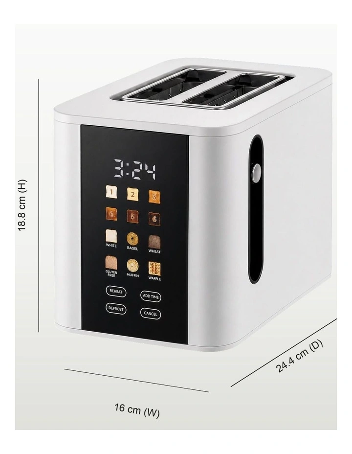 2-Slice Digital Toaster 800-950W Smart Touch Screen 6 Browning Levels Reheat & Defrost - White image 3