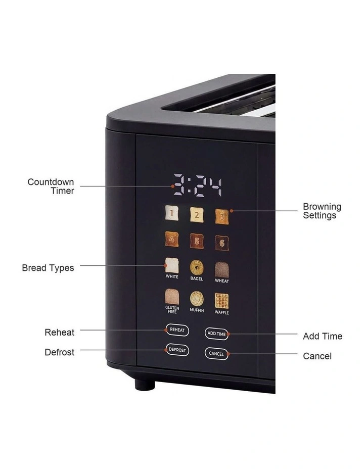 4-Slice Digital Toaster 800-950W Smart Touch Screen 6 Browning Levels Black image 5