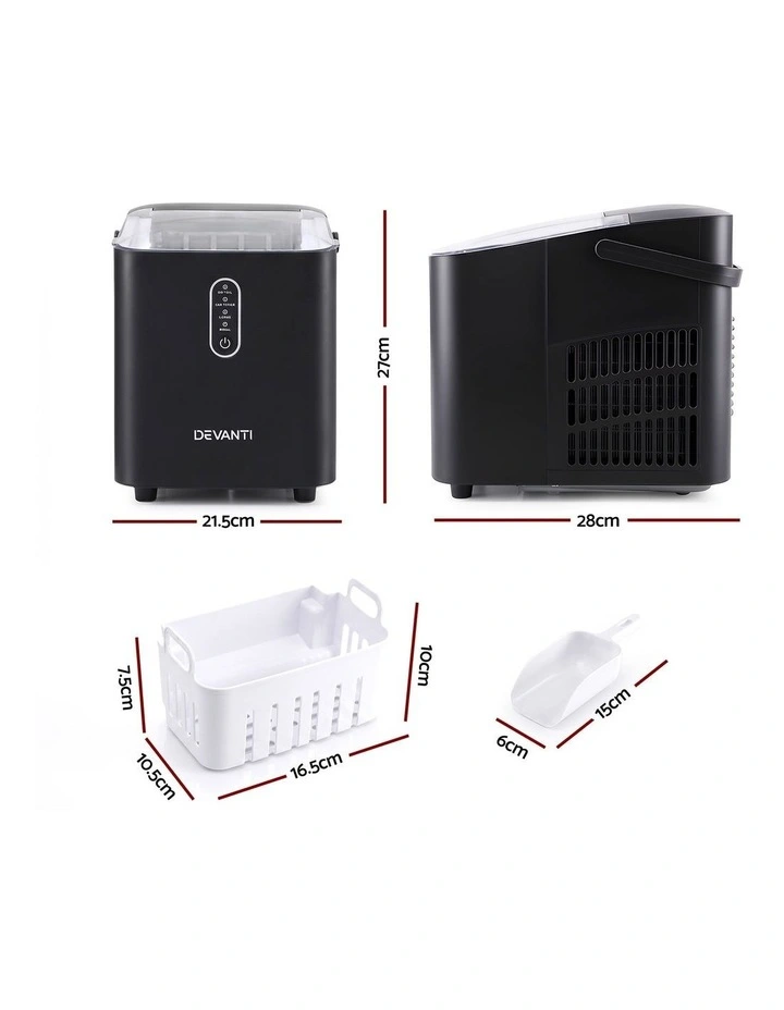 Devanti Ice Maker Portable Ice Machine Countertop Bullet Cube 12KG Black image 2