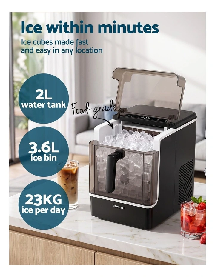 Devanti Ice Maker 23kg Portable Basket Square Cube Machine Black image 4