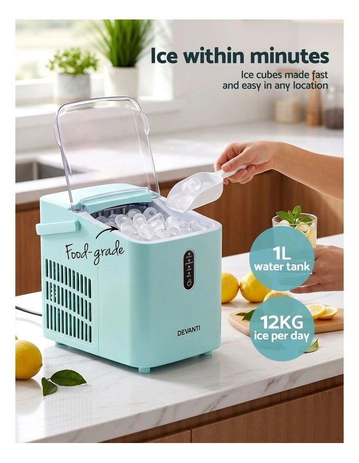 Devanti 12KG Ice Maker Machine Bullet Ice Cube Portable Green image 4