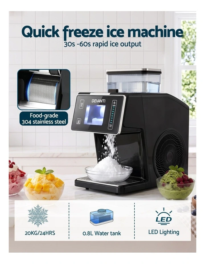 Devanti 20kg/24hr Ice Maker Snowflake Bingsu Shaved Ice Slushie Maker Black image 4
