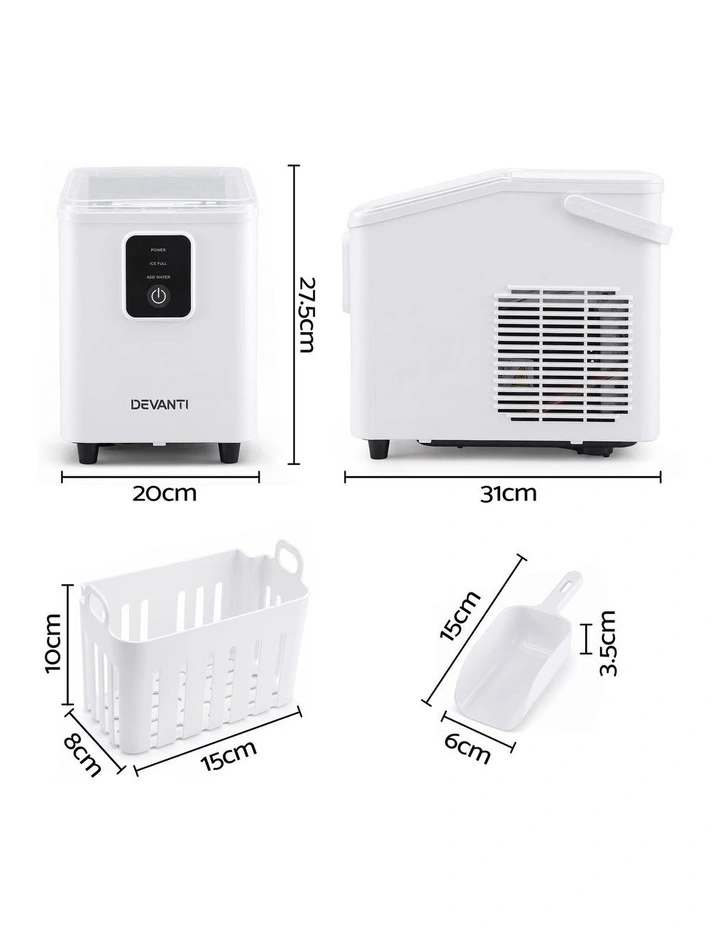 Devanti Ice Maker 11-12kg Portable Bullet Cube Machine White image 2