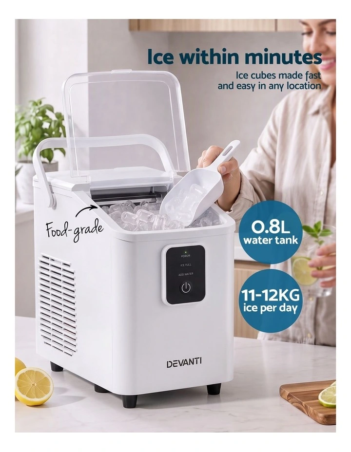 Devanti Ice Maker 11-12kg Portable Bullet Cube Machine White image 4