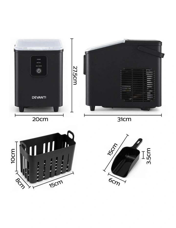 Devanti Ice Maker 11-12kg Portable Bullet Cube Machine Black image 2
