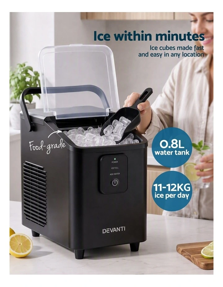 Devanti Ice Maker 11-12kg Portable Bullet Cube Machine Black image 4