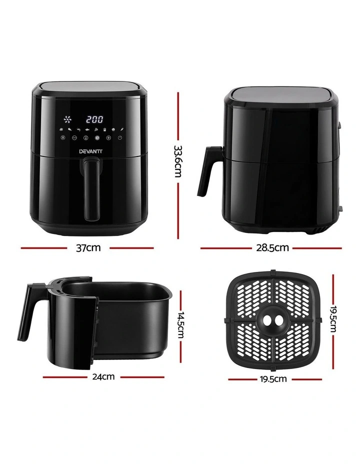 Devanti Air Fryer 6.5L 1700W Digital Touch 8 Presets Non-Stick Basket Black image 2