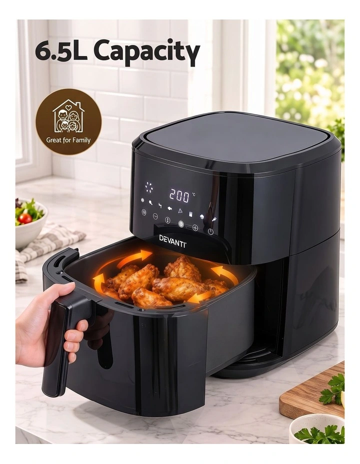 Devanti Air Fryer 6.5L 1700W Digital Touch 8 Presets Non-Stick Basket Black image 4