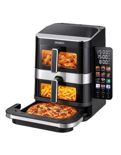 Devanti 12L Air Fryer Dual Basket Stacked 10 Inch Pizza Maker 2800W Touch Black