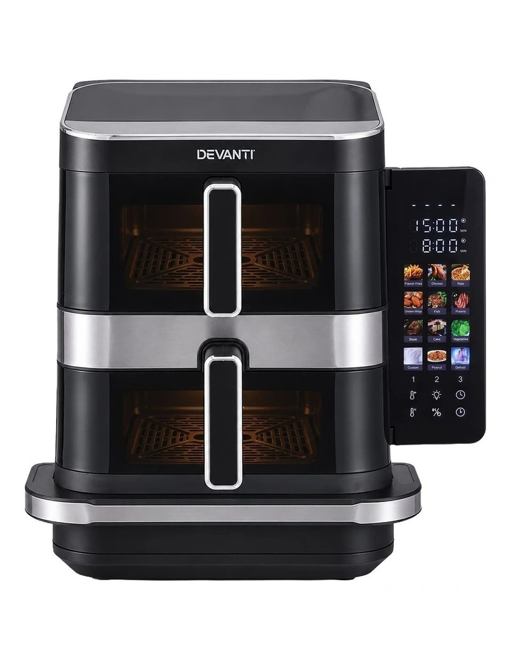 Devanti 12L Air Fryer Dual Basket Stacked 10 Inch Pizza Maker 2800W Touch Black image 3