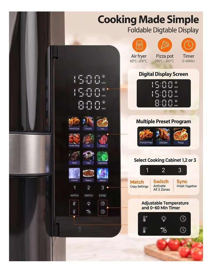 Devanti 12L Air Fryer Dual Basket Stacked 10 Inch Pizza Maker 2800W Touch Black image 5