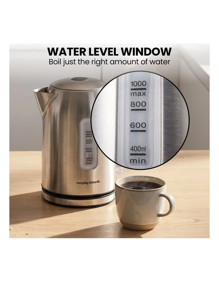 Morphy Richards Equip Stainless Steel Kettle and Toaster Set, 1L Jug Kettle & 4 Slice Long Slot image 6