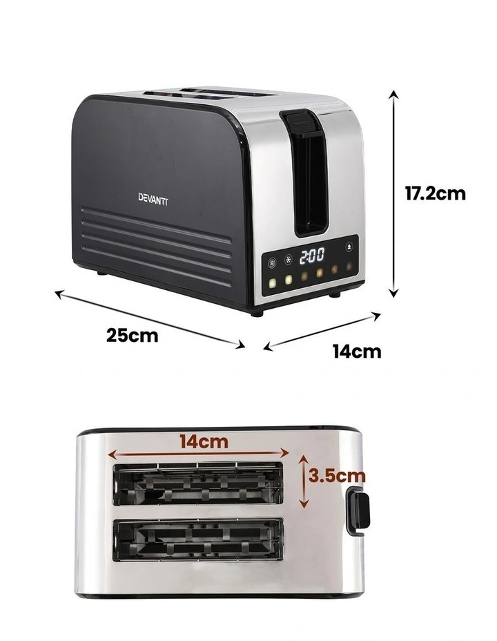 Devanti 2-Slice Toaster, LED Display 3.5cm Wide Slots 6 Browning Levels image 5