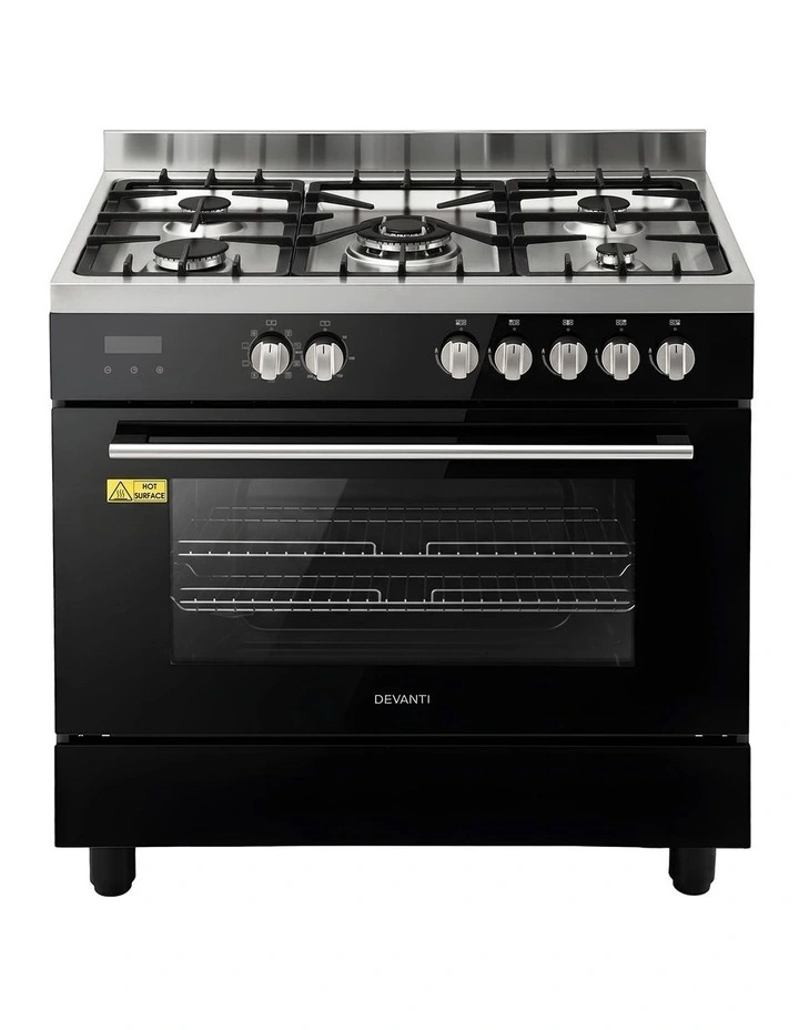Devanti 90cm Dual Fuel Cooker Gas Cooktop Electric Oven 5 Burner image 1