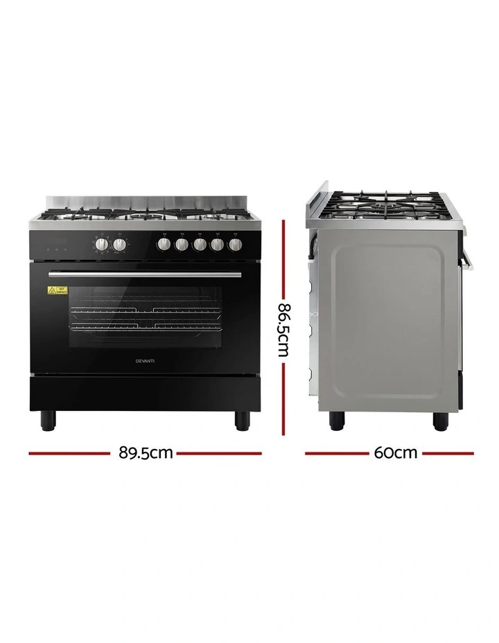 Devanti 90cm Dual Fuel Cooker Gas Cooktop Electric Oven 5 Burner image 2