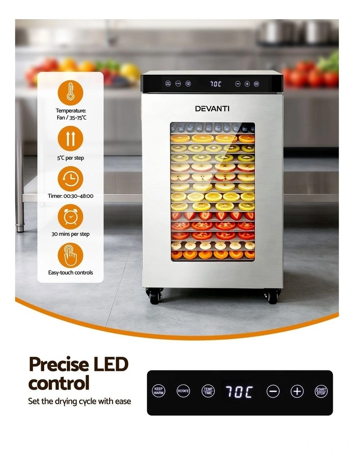 Devanti Food Dehydrator Stainless Steel Fruit Dryer 16 Tray Silver image 5