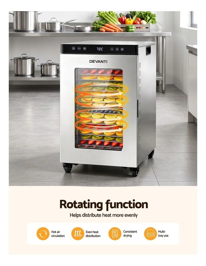 Devanti Food Dehydrator Stainless Steel Fruit Dryer 16 Tray Silver image 6