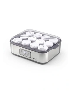 Devanti Yoghurt Maker Machine with 12x180ml Glass Cups Temp Control Grey
