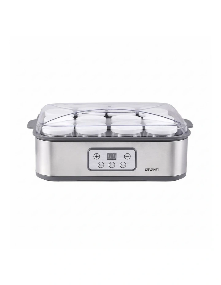 Devanti Yoghurt Maker Machine with 12x180ml Glass Cups Temp Control Grey image 3