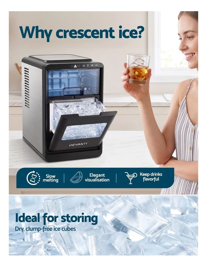 Devanti Ice Maker Crescent Ice 16pcs Countertop Machine 12KG/24H for Home image 4